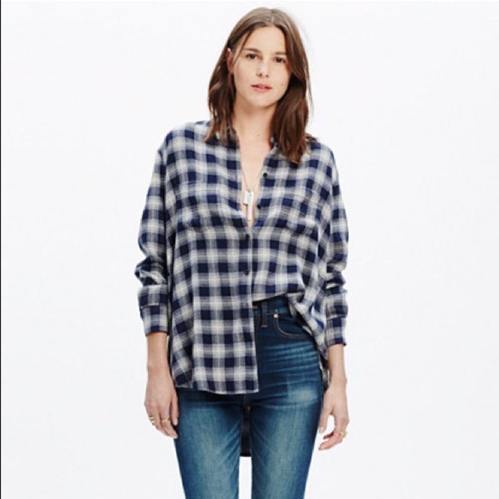 Madewell | Oversized Blue Plaid Boyshirt
